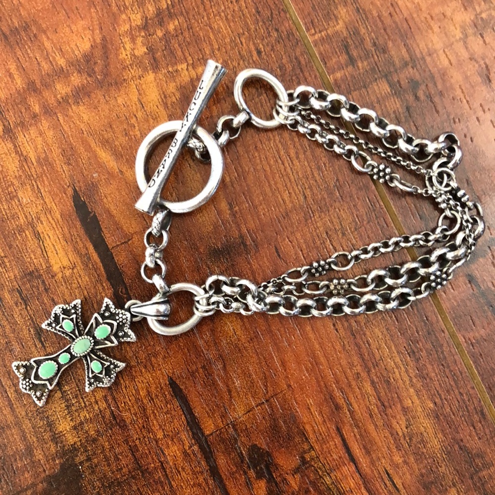 Vintage Lucky Brand Silver Turquoise Cross Bracelet